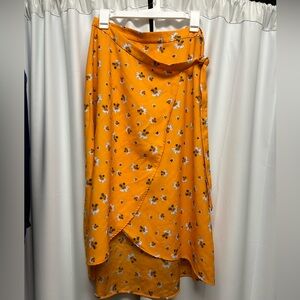 Yellow Midi Wrap Skirt Floral